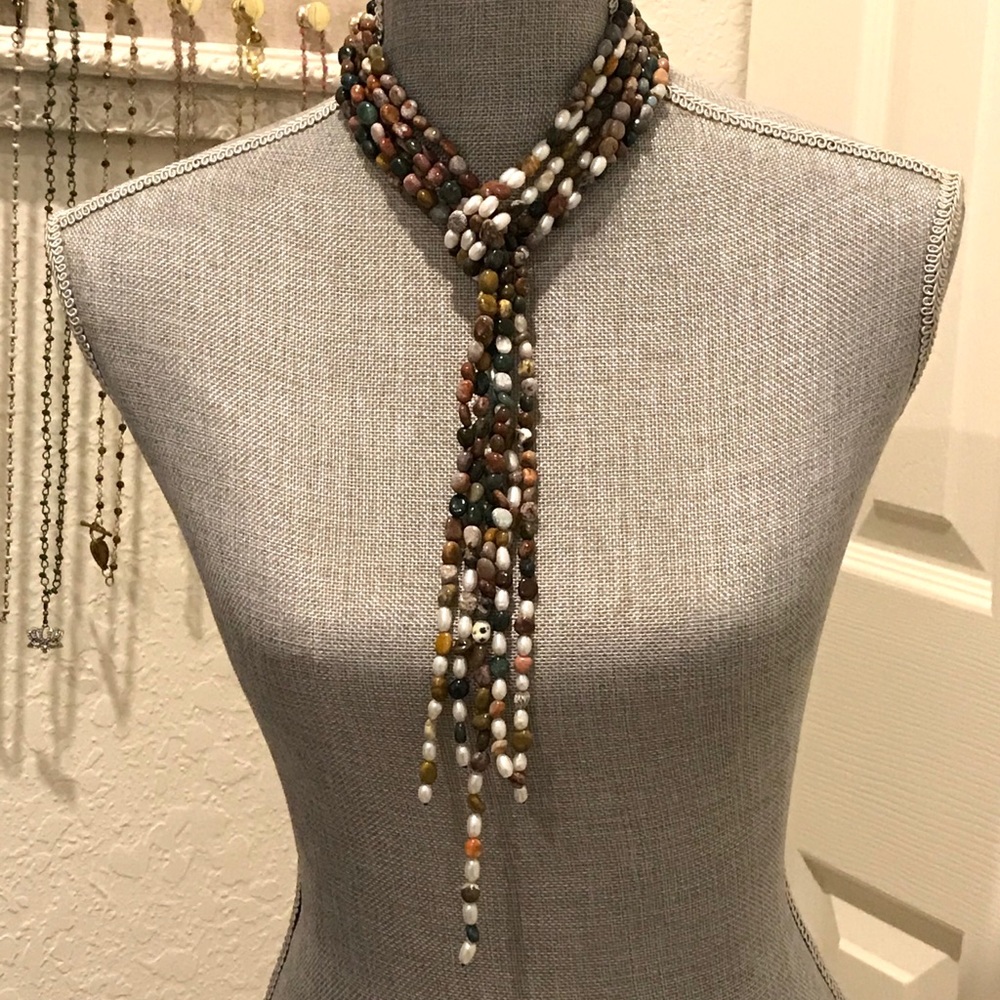 3 Strands of Fresh Water Pearls & Polished Jasper